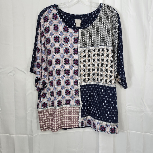 Chicos Size Large Patchwork Patterned Women's Top - Picture 1 of 7